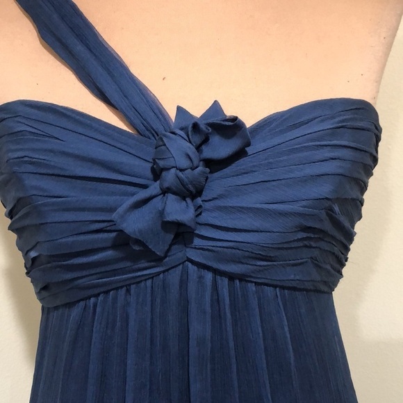 Amsale Formal Maxi Dress Size 2 Navy Blue Rosette Silk One Shoulder Gown - Picture 3 of 8